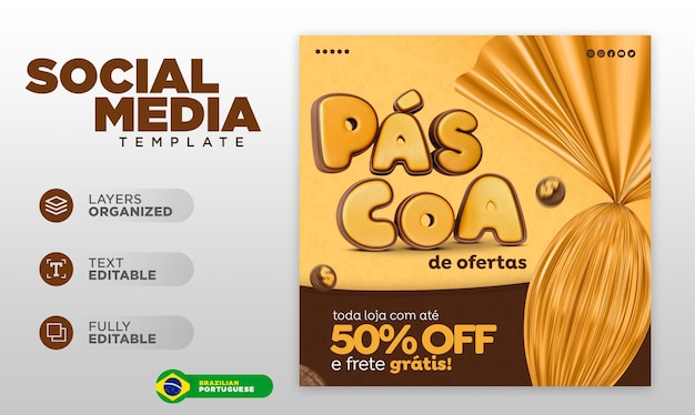 Ofertas de promoção de Páscoa de modelo de postagem de mídia social