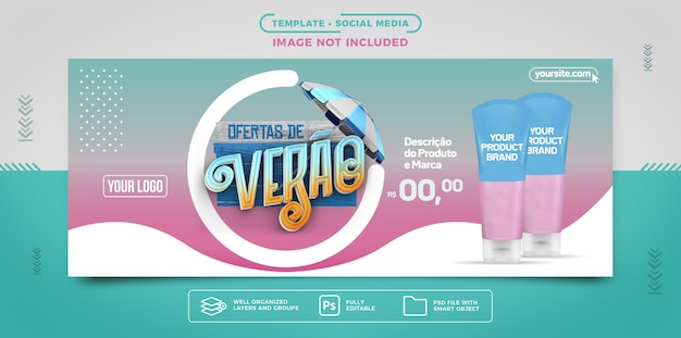 Ofertas de verão de banner de mídia social para anunciar produtos no offerpsd