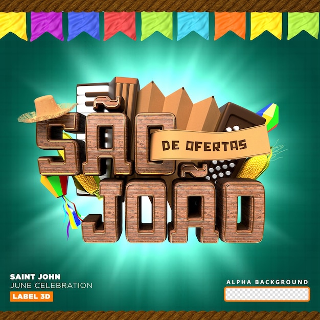 PSD ofertas de etiquetas de sao joao 3d render brazil realista