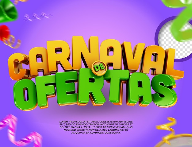 PSD ofertas logo carnaval en brasil para empresas en 3d