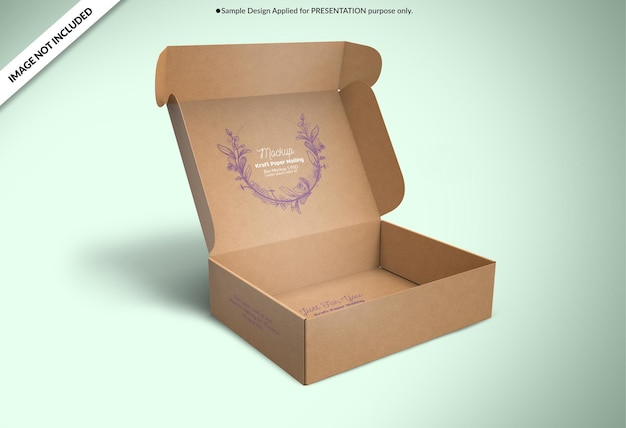 Offene rechteckige Kraftpapier-Versandbox-Verpackungsmodell.