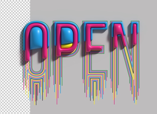 PSD offene schrift, 3d-linienkunst, transparentes psd-schriftdesign