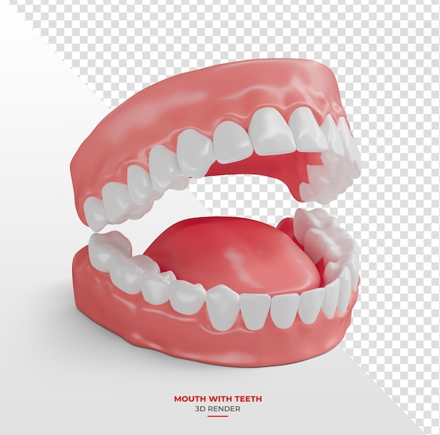 Offener Zahnbogen mit Zunge in 3D-Rendering mit durchsichtigem Hintergrund