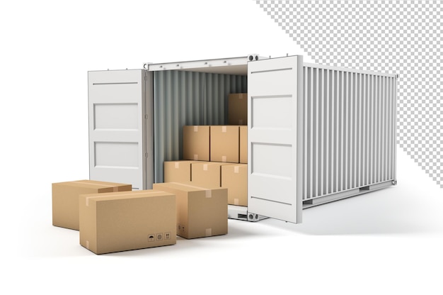 Offenes frachtcontainermodell mit kartons