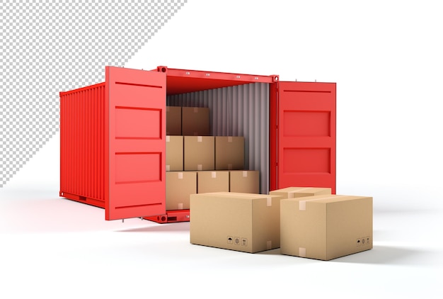 Offenes Frachtcontainermodell mit Kartons