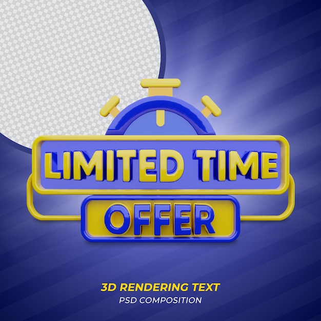 Offerta a tempo limitato Testo di rendering 3d di colore blu