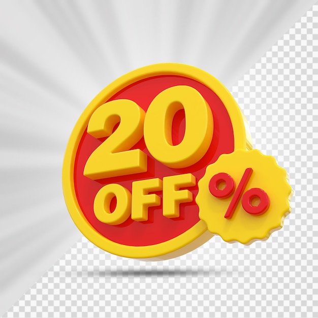 Offerta del 20 per cento Etichetta in rendering 3D