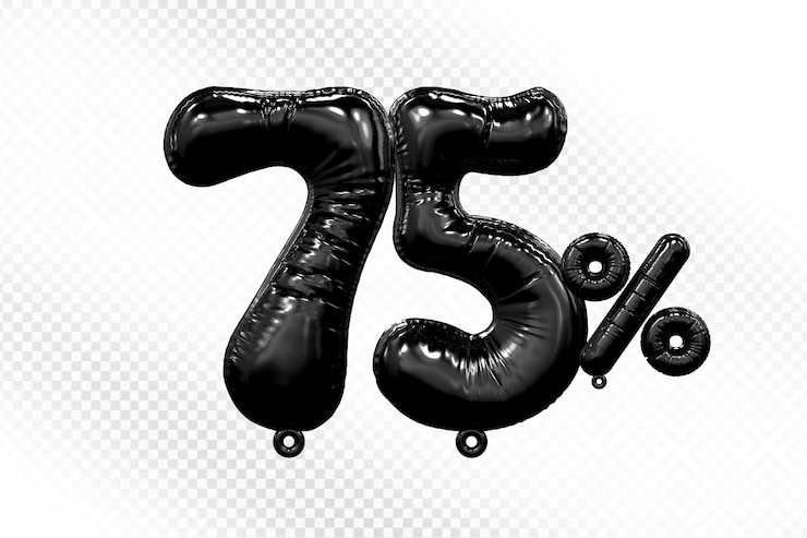 PSD offerta del 75% di palloncini neri in 3d