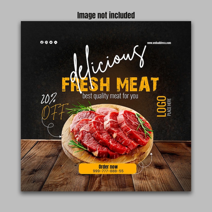 offerta di vendita di carne fresca post sui social media