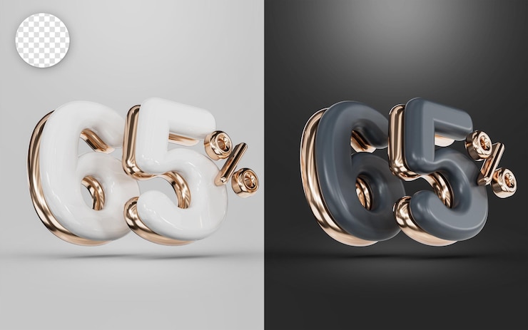 PSD offerta per lo shopping sconto del 65 percento bianco e nero due diversi colori concetto di rendering 3d
