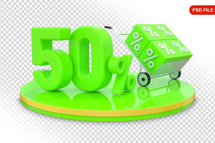 PSD offerta promozionale del 50% in 3d