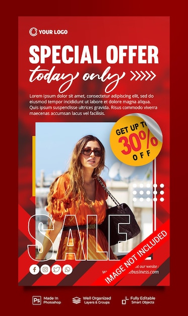Offerta speciale di vendita con modello di banner di storie di post di instagram di social media di colore rosso in stile moderno