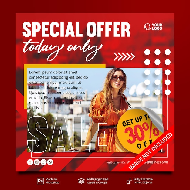 Offerta speciale di vendita di moda con modello di banner di feed post instagram di social media in stile moderno