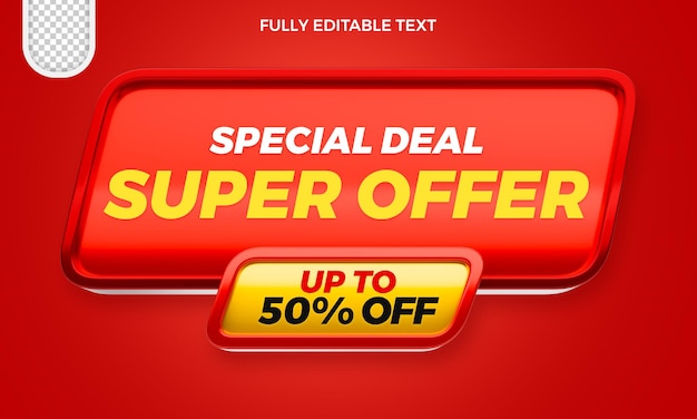 Offerta speciale Super Off fino a 50 sconti su rendering 3D isolato con testo modificabile
