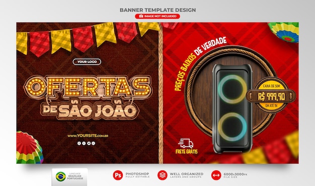 Offerte banner di saint jhon in portoghese rendering 3d per la campagna di marketing in brasile