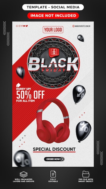 Offerte speciali del Black Friday storie sui social media