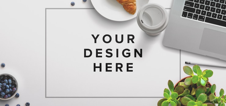PSD office desktop mockup mit laptop und kaffee