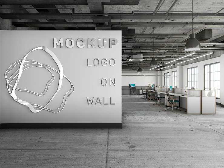 PSD office logo in wall mockup