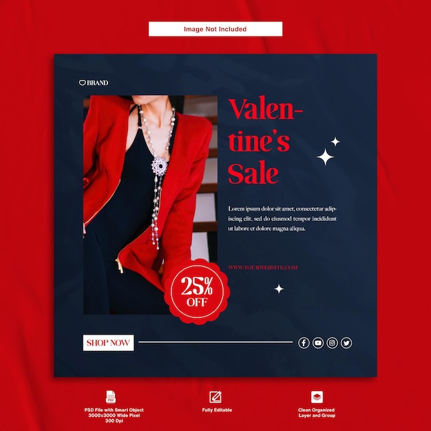 Offre De Réduction De Vente Saint-valentin Conception De Modèle De Publication Instagram Minimaliste Sur Le Thème Bleu Foncé