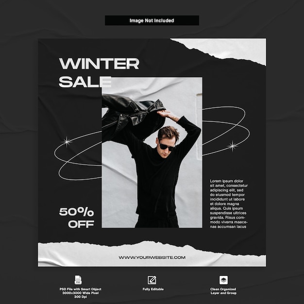 Offre De Remise Sur La Mode Pour Homme En Soldes D'hiver, Modèle De Publication Instagram