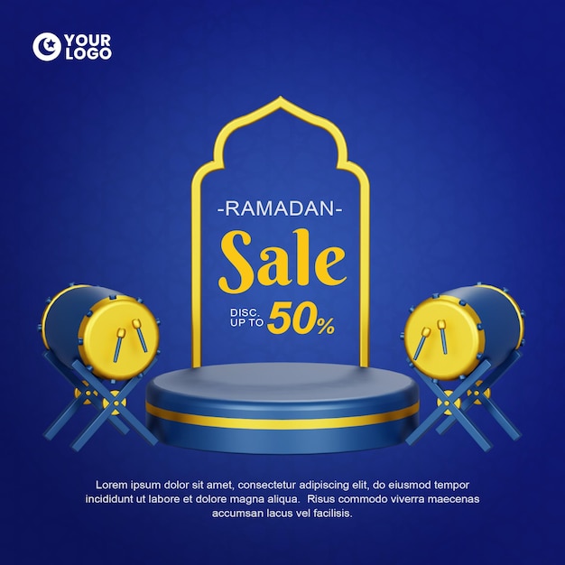 Offre Spéciale Ramadan Grande Vente Sur Les Réseaux Sociaux Avec Bedug Et Amour De Tambour De Podium Islamique 3d