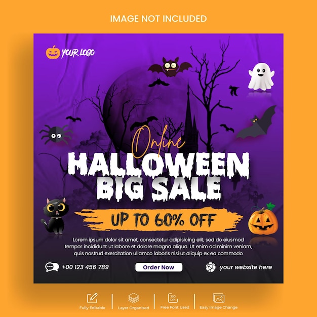 Offre De Vente D'halloween Bannière De Publications Sur Les Réseaux Sociaux Et Modèle De Publication Instagram