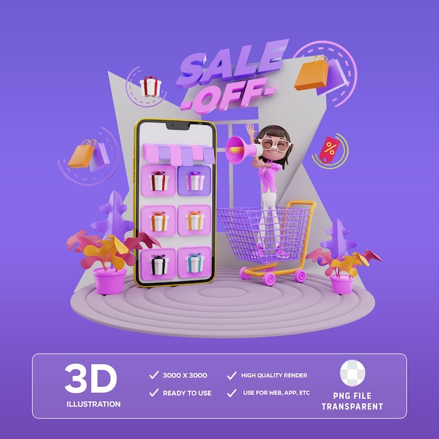 Offre de vente en ligne PSD illustration 3D