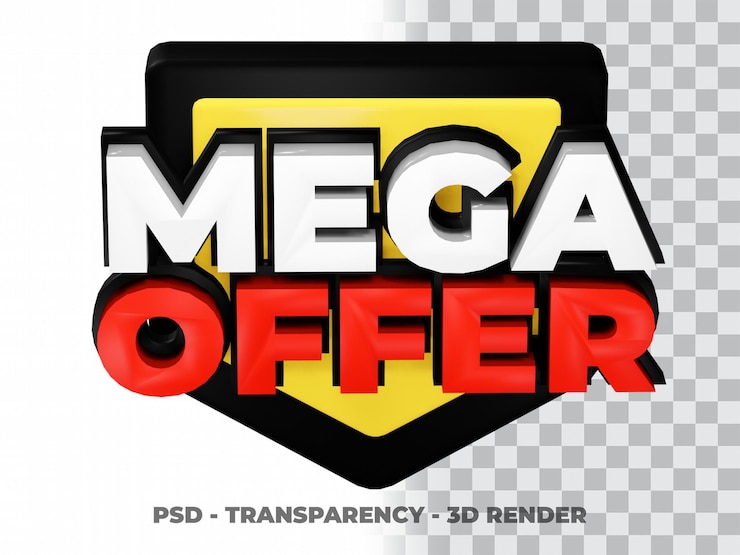 PSD offre de vente méga 3d avec fond de transparence