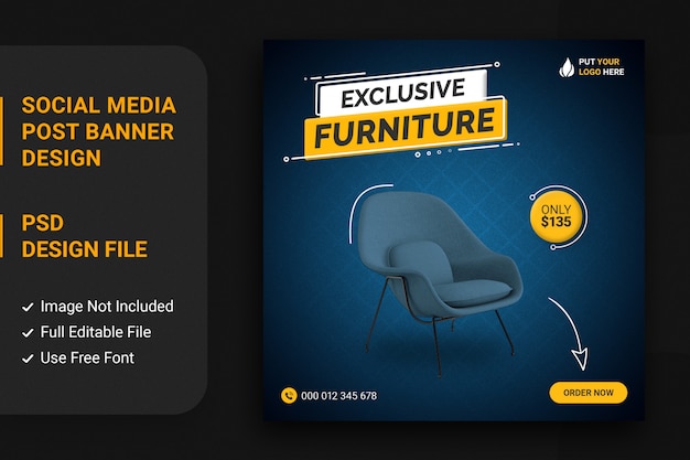 Offre de vente de meubles pour le modèle de bannière de publication de médias sociaux