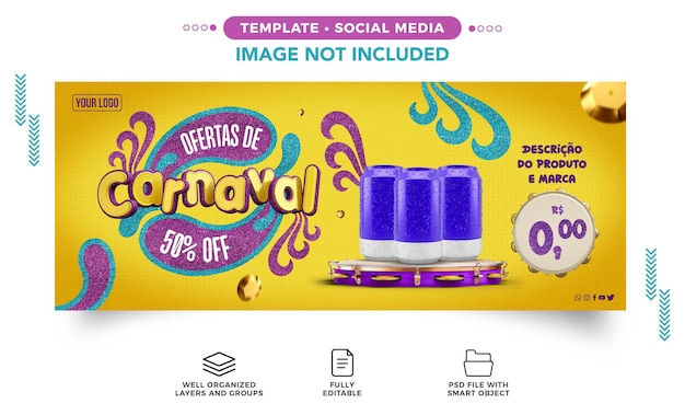 PSD offres de carnaval de bannières de médias sociaux pour les ventes de boissons dans les supermarchés