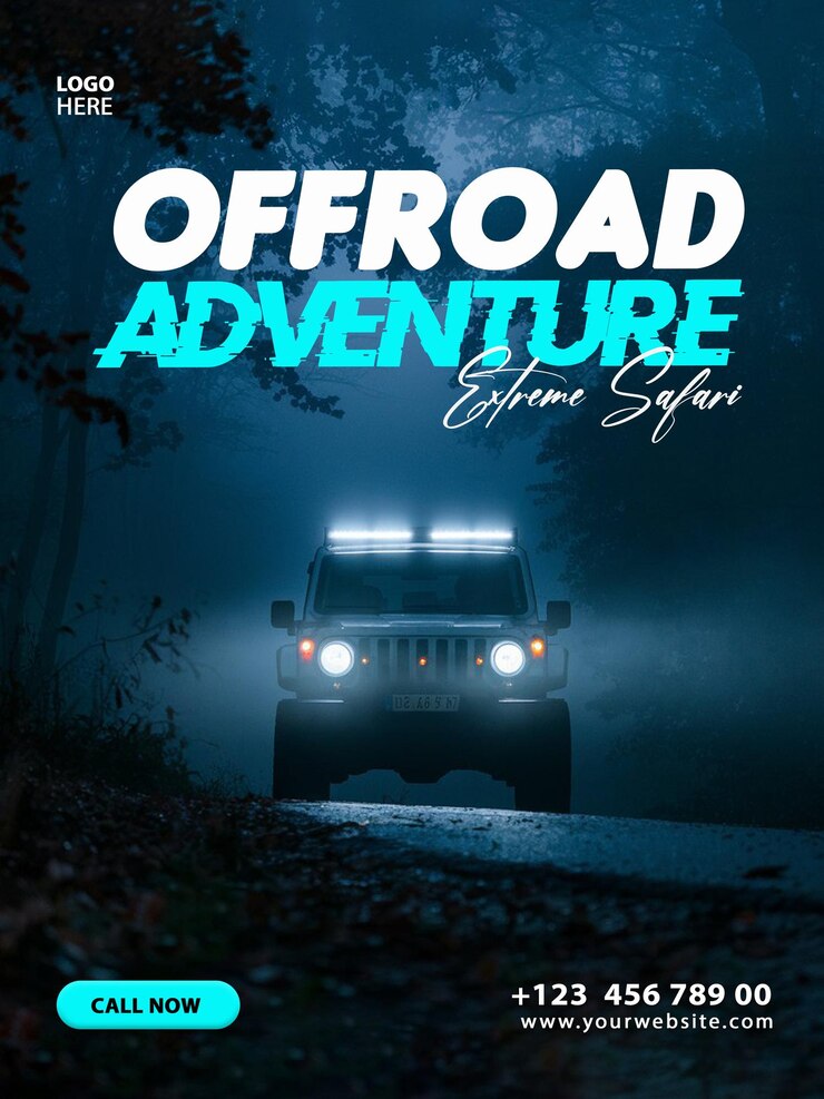 Offroad 4 x 4 Safari Adventure flyer poster 3d per il design del modello di post sui social media