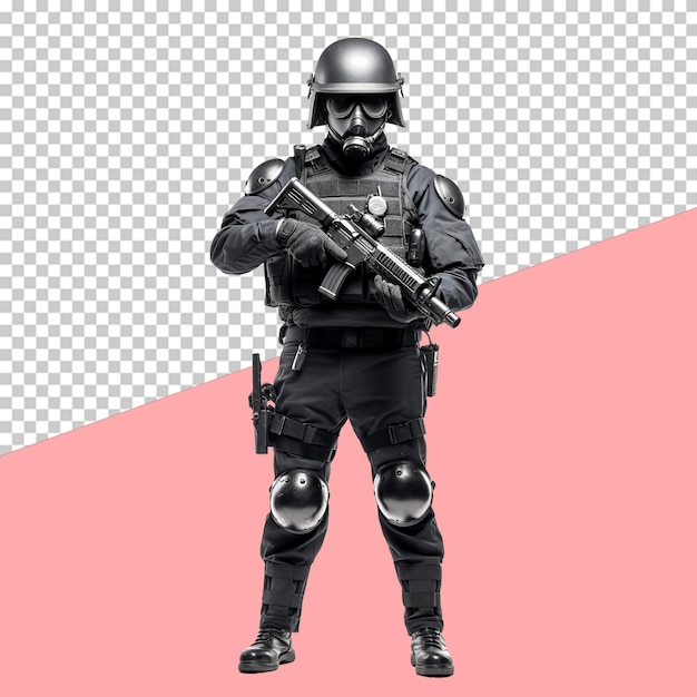 Oficial da swat com capacete e máscara objeto isolado fundo transparente