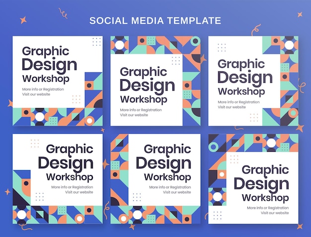 Oficina de design gráfico banner de mídia social e modelo de postagem no instagram