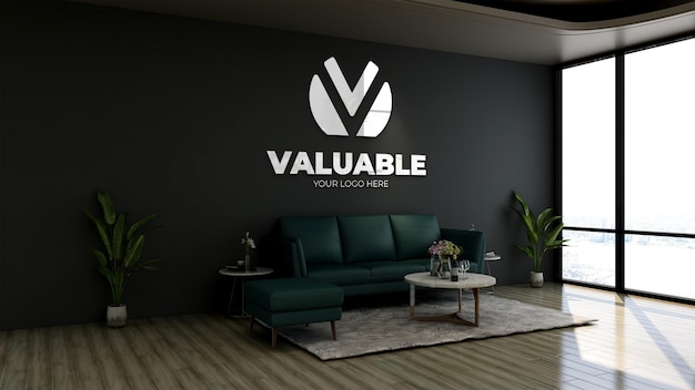 oficina moderna vestíbulo sala de espera pared maqueta de logotipo realista