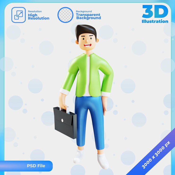 PSD oficinista de carácter render 3d