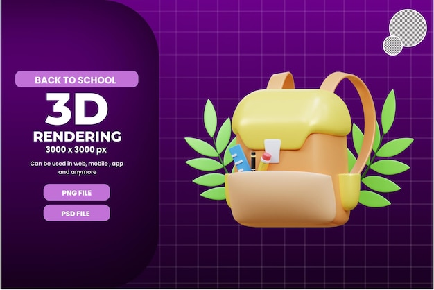 oggetto dell'illustrazione dell'icona della borsa di scuola 3d oggetto premium psd