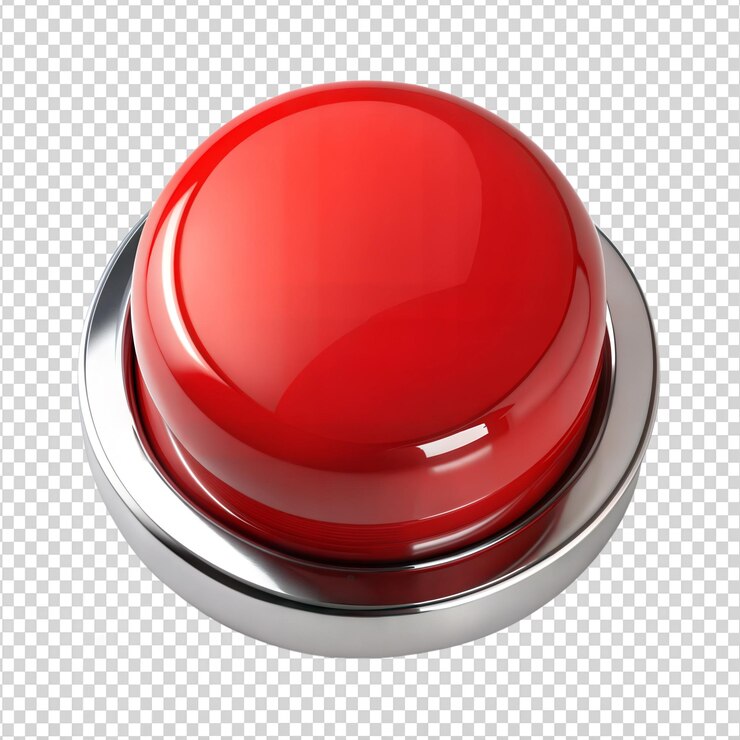 PSD oggetto rotondo rosso con bordo argento e pulsante rosso su sfondo trasparente isolato png