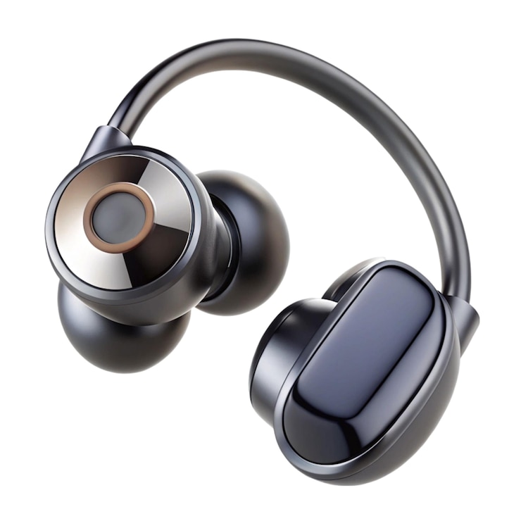 PSD en el oído negro auriculares bluetooth inalámbrico aislado