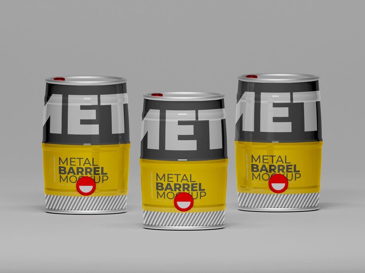 PSD oil barrel metal  drum packaging mockup