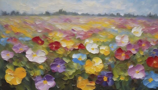 PSD oil painting of a wildflower field in impasto style