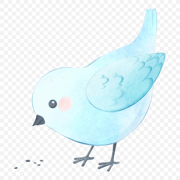 PSD un oiseau aquarelle mignon mange une colombe blanche de dessin animé picorant des grains