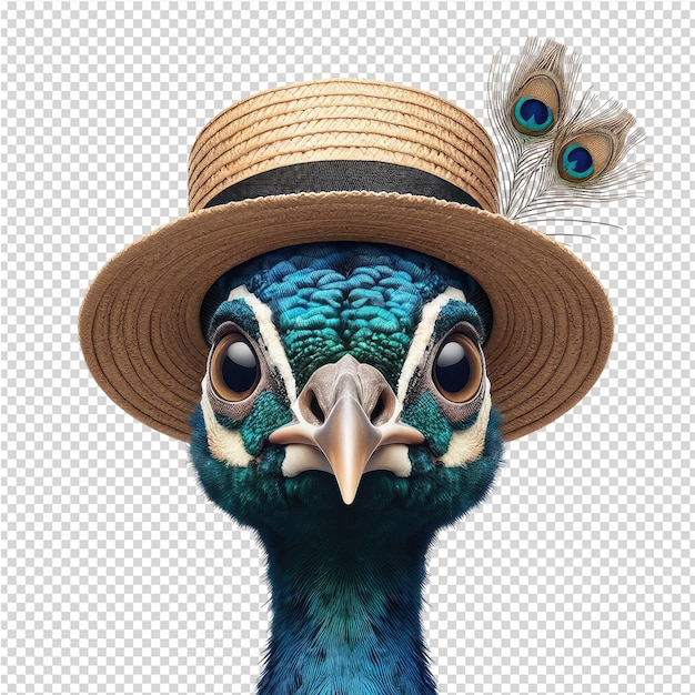 PSD un oiseau bleu avec un chapeau sur la tête avec une plume dessus