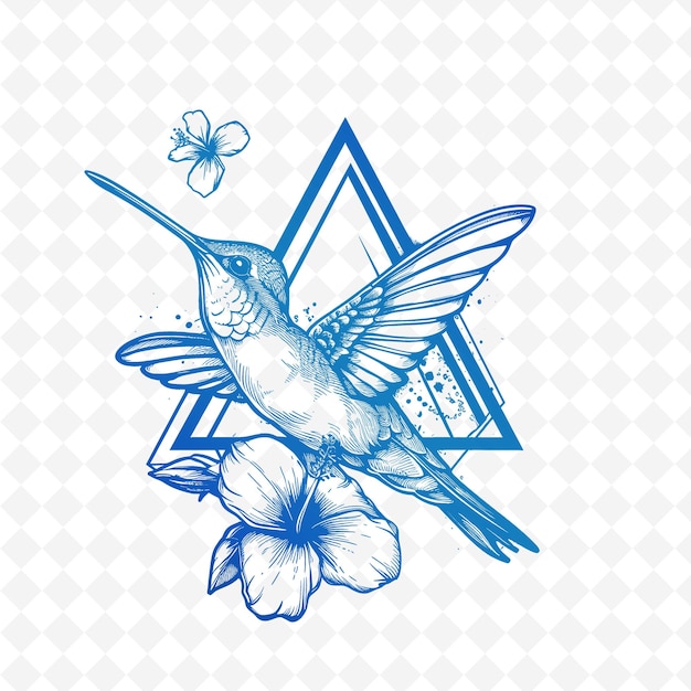 PSD un oiseau bleu avec une fleur et un papillon dessus