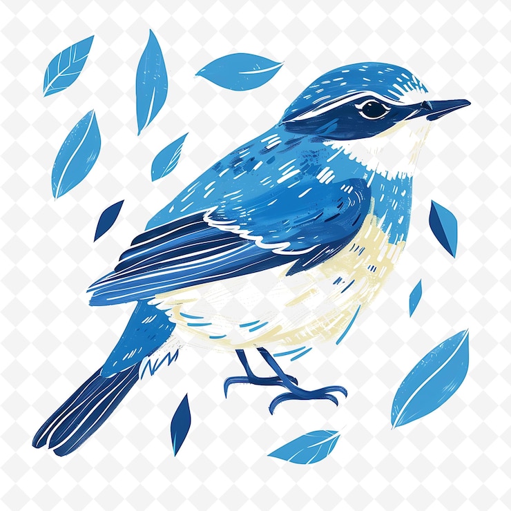PSD un oiseau bleu avec des plumes blanches et jaunes dessus