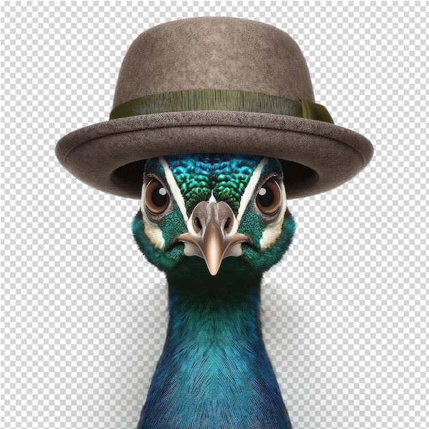 PSD un oiseau bleu et vert avec un chapeau sur la tête