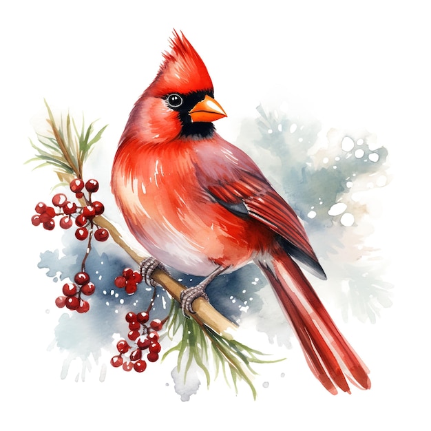 PSD oiseau cardinal pour l'événement de noël aquarelle style ai généré