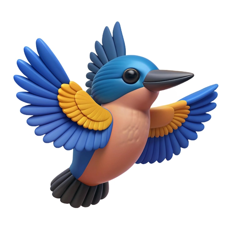 PSD un oiseau coloré avec des ailes bleues et des ailes jaunes est montré