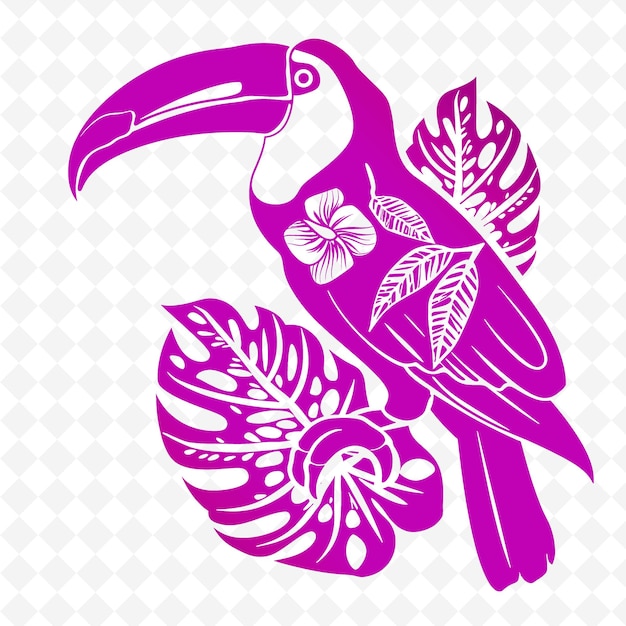 PSD un oiseau coloré avec un bec violet et une fleur dessus