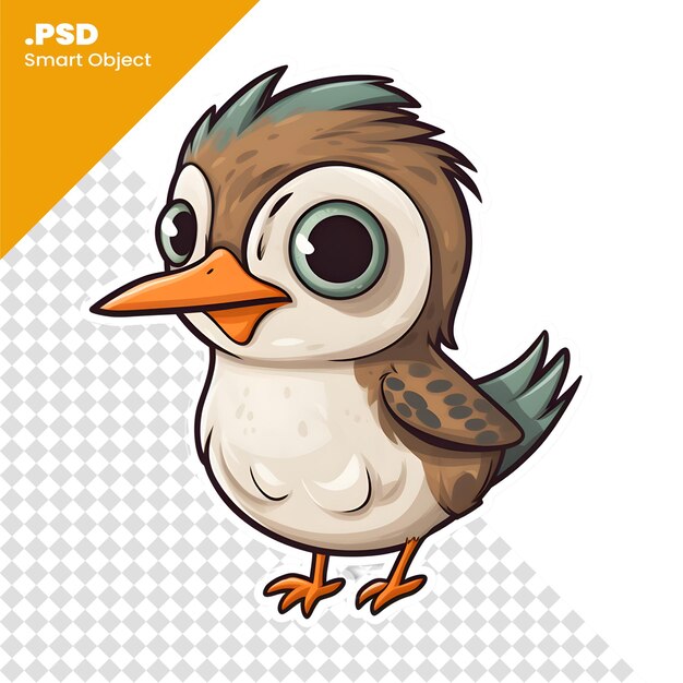 PSD oiseau de dessin animé mignon sur fond blanc illustration vectorielle pour votre modèle psd de conception