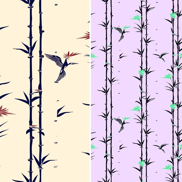 Oiseau Du Paradis à Motifs Sans Couture Avec Des Tiges De Bambou Et Un Collage Illustré Simplifié